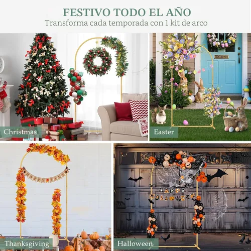 Miniatura 7 de WellSign Soporte de Arco de Fondo de Boda de Metal de 6.6 Pies para Fiestas, Kit de Soporte de Arco de Globos Dorado para Baby Shower, Ceremonia