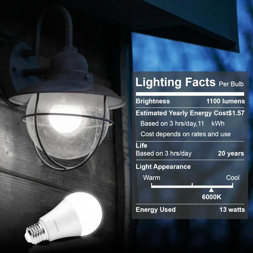 Miniatura 2 de Torkase Bombillas de luz de 13 W del atardecer al amanecer, no requiere temporizador, 1100 lm (equivalente a 100 W), luz diurna de 6000 K, bombillas