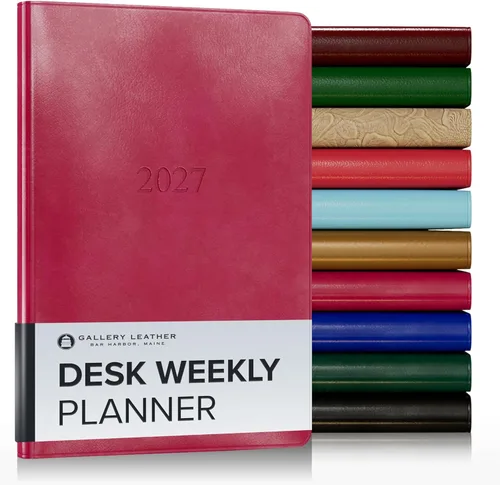 Miniatura 127 de Gallery Leather Agenda semanal y mensual grande 2025-2026, agenda y cuaderno con elegantes bordes de página dorados dorados, 12 meses, cactus Cactus