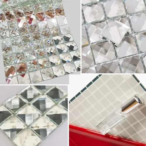 Miniatura 4 de Diflart 10 hojas de azulejos de mosaico de vidrio para despegar y pegar, cuadrado plateado de 3/4 pulgadas, azulejos de espejo de diamante de Pelar