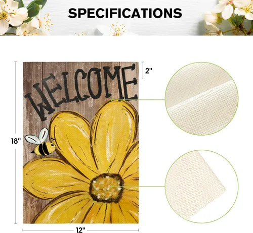 Miniatura 5 de AVOIN colorlife Bandera de jardín de primavera y verano de 12 x 18 pulgadas de doble cara exterior, bandera de grano de madera de bienvenida