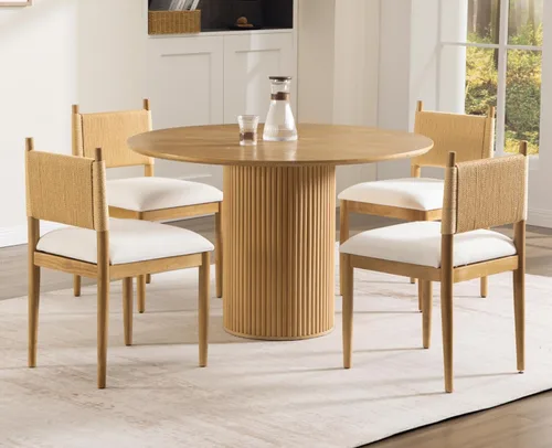 Miniatura 8 de CIMOTA Juego de 2 sillas de comedor modernas, sillas de comedor tapizadas de mediados de siglo con respaldo tejido, sillas de cocina sin brazos