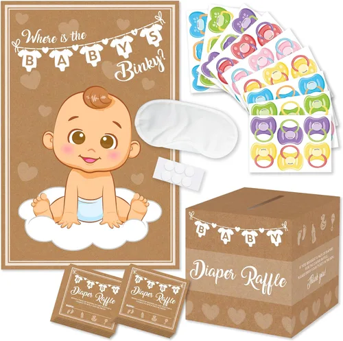 Miniatura 9 de Fiesta Hearty Pin el chupete en el bebé, juego de baby shower - Blue Boy 1 póster grande, 56 calcomanías coloridas de Binky, 1 cinta adhesiva