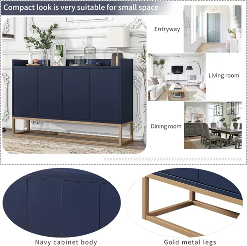 Miniatura 4 de Aparador moderno para bufé, armario de almacenamiento de cocina, mesa consola con 4 puertas, estantes ajustables y patas de metal para comedor