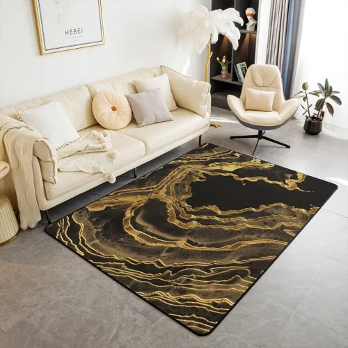 Miniatura 12 de jejeloiu Alfombra de decoración de mármol negro y dorado, alfombra para sala de estar, dormitorio, para niños, niñas, adolescentes, decoración