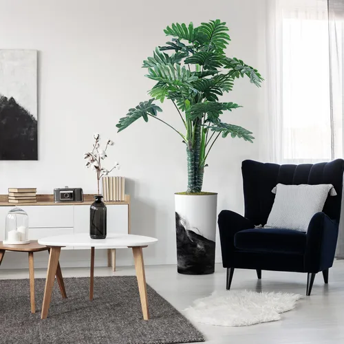Miniatura 8 de Árbol artificial en maceta contemporánea, palmera tropical areca artificial de seda para decoración del hogar en interiores y exteriores, altura