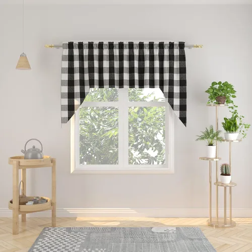 Miniatura 8 de Cenefas de cortina para ventana de 16 pulgadas de largo, 2 paneles de cuadros búfalo, cortinas pequeñas con bolsillo para barra, estilo clásico