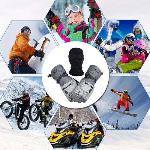 Miniatura 6 de Guantes de esquí para hombre, guantes de nieve cálidos impermeables y transpirables con pasamontañas para snowboard, moto de nieve en clima frío.