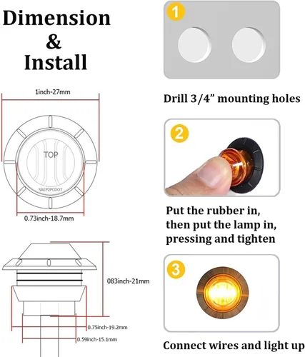 Miniatura 5 de FXC Luces LED de señalización de 3/4" redondas, indicadores de advertencia, luces laterales, frontales y traseras, luces de giro, cola y marcha