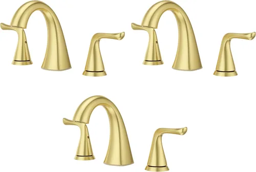 Miniatura 23 de Grifo Pfister Willa para lavabo de baño, 8 pulgadas de separación amplia, 2 manijas, 3 orificios, certificado NSF, acabado dorado cepillado, Oro