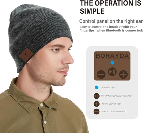 Miniatura 4 de Merino - Gorro de lana con Bluetooth 5.2, estéreo HD, 30 horas de tiempo de reproducción, micrófono integrado, regalo electrónico de Navidad