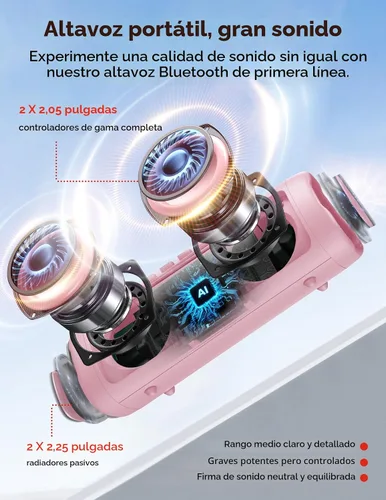Miniatura 2 de Altavoz Bluetooth, sonido HD de 20 W, inalámbrico portátil, IPX5 impermeable, hasta 24 horas de reproducción, TWS, para hogar, fiesta, exterior, Rosa
