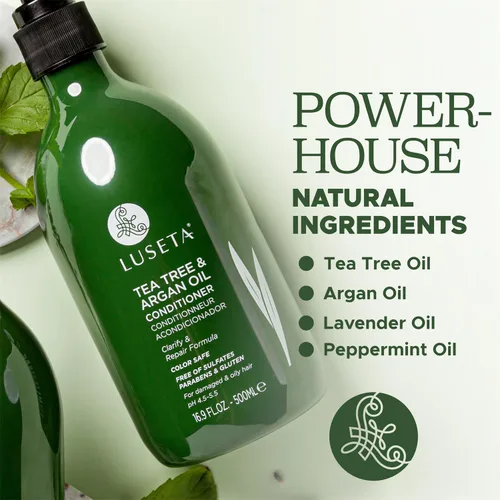 Miniatura 5 de Luseta - Acondicionador de aceite de árbol de té, tratamiento natural anticaspa para cabello seco y dañado, sin sulfatos y seguro para cabello