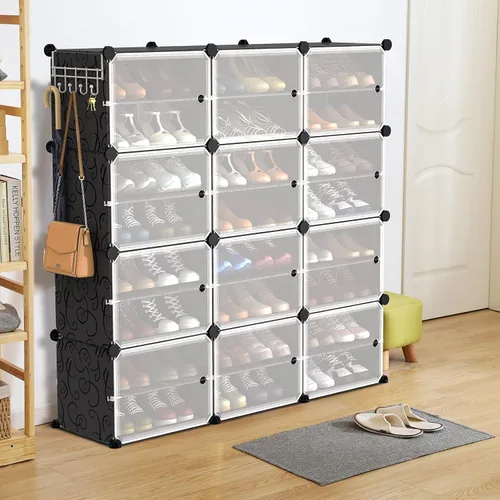 Miniatura 5 de VTRIN Organizador portátil de zapatos con 48 pares, torre de 4 niveles, estante para entrada, estante de almacenamiento, soporte para tacones