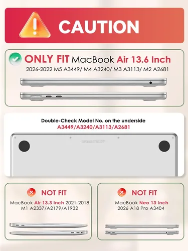 Miniatura 2 de iCasso para M4 MacBook Air de 13 pulgadas Funda 2025 2024-2022 M3 M2 Modelo A 3240 A3113 A2681, Funda de plástico de patrón protector resistente