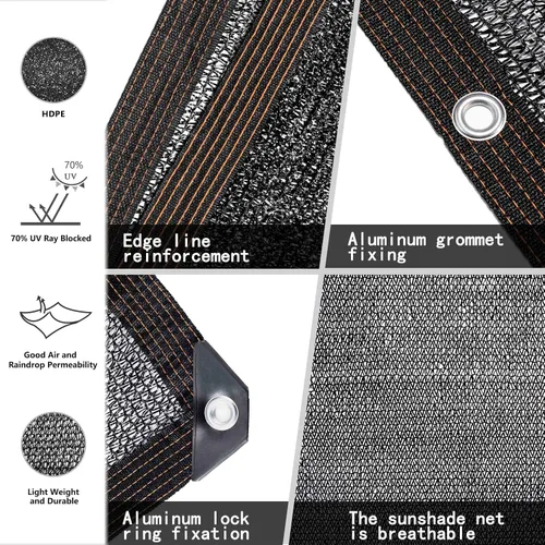 Miniatura 3 de Tronssien Tela de sombra negra 70%, red de sombra de jardín de 12 x 6 pies. Lona de malla duradera con ojales, antisombreado para jardín