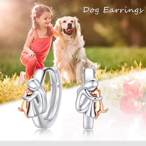 Miniatura 5 de Aretes de plata de ley 925 para perros, lindos aretes de perrito con diseño de animales, regalos de joyería para mujeres, niñas, amantes