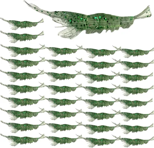 Miniatura 11 de Juego de 30 señuelos de plástico suave para pesca de simulación, juego de señuelos de camarón Lumionous, tamaño universal de 3.2 pulgadas, 1/8
