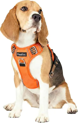 Miniatura 13 de Funfox Arnés para perro sin tirones, arnés de chaleco ajustable para mascotas, material súper suave con mango vertical, fácil control, paseo