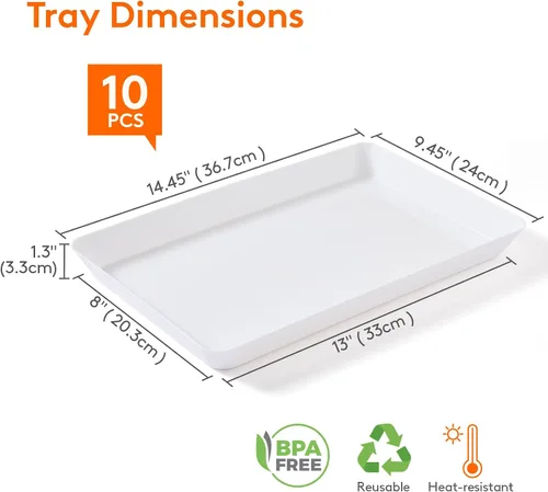 Miniatura 2 de Lifewit Bandeja de plástico para suministros de fiesta, bandejas blancas de 15 x 10 pulgadas para servir alimentos, plato grande reutilizable