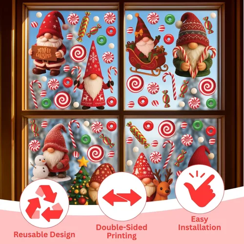Miniatura 5 de WALPLUS Calcomanías Navideñas para Ventanas Decoraciones de Doble Cara Reutilizables Despegar y Pegar Removibles para Vidrio Sala de Estar Cuarto