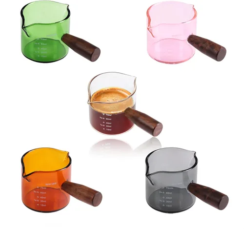 Miniatura 3 de Vaso de chupito de café expreso hecho a mano con boquilla doble de 3.5 onzas con mango de nogal americano, taza medidora de espresso, taza medidora