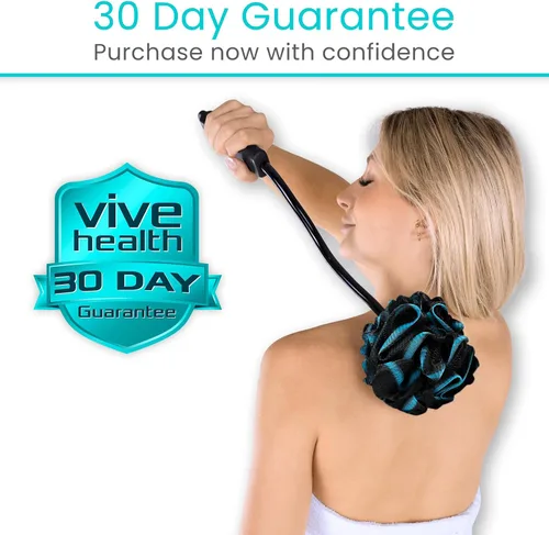 Miniatura 9 de Vive Esponja flexible en palo con mango largo – Exfoliante corporal Luffa y esponja de mango largo – Depurador de espalda y cepillo de baño Lufa
