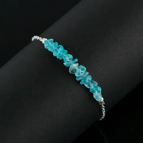Miniatura 3 de TGH Natural Blue Apatite Chips Bar Bracelet, Healing Crystal, Silver Plated Raw Beads Bracelet, 7+1 inch Adjustable Chain, Gift For Her, Valentine
