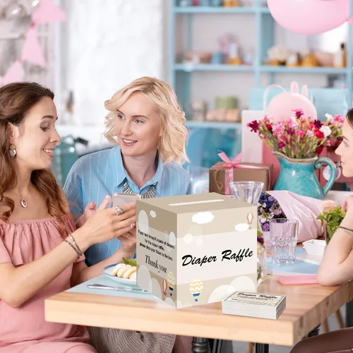 Miniatura 6 de Juego de juegos de baby shower: Pin the Sticker en el juego de pañales y 50 boletos para rifas de pañales con caja para decoraciones de fiesta