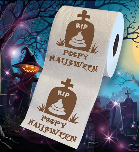 Miniatura 2 de Printed TP RIP - Papel higiénico impreso para Halloween, rollo de papel higiénico aterrador para sorpresa y divertido regalo novedoso para Marrón RIP