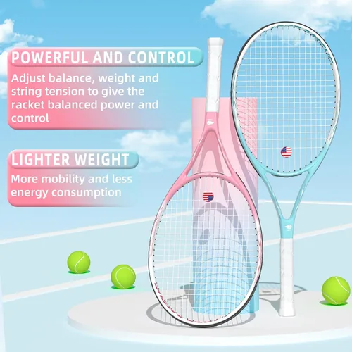 Miniatura 4 de Juego de raquetas de tenis para adultos de 27 pulgadas, incluye raqueta de tenis, pelotas de tenis, amortiguadores de vibración, bolsa de tenis