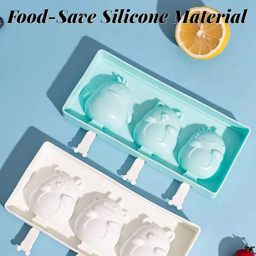 Miniatura 3 de AuraGlor Juego de 3 moldes de silicona para paletas para niños, moldes de silicona para hacer helados, moldes para hacer helados, accesorios