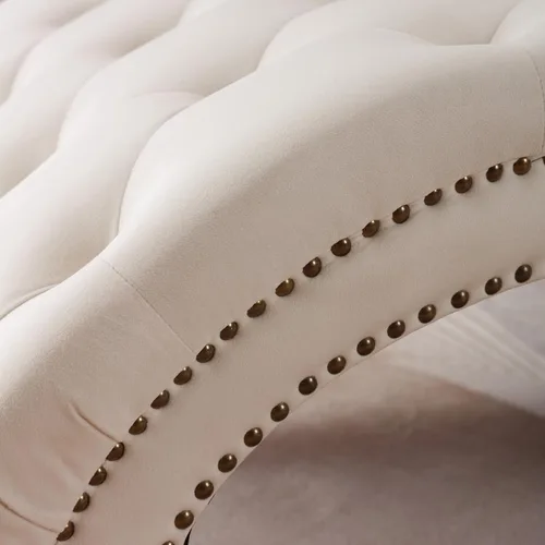 Miniatura 6 de Moderna tumbona de terciopelo para interiores con ribete de cabeza de clavo, sillón sin brazos con botones para interior con almohada lumbar y 4