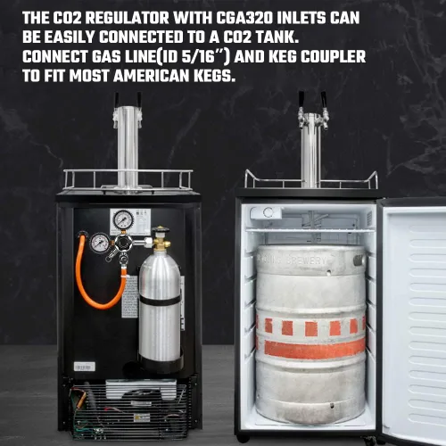 Miniatura 7 de TMCRAFT Regulador de CO2 de barril, regulador de presión CGA-320 de doble calibre con presión de trabajo de 0-60 PSI y presión de tanque de 0-3000