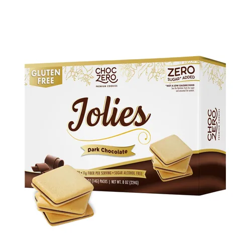Galletas de chocolate ChocZero, chocolate negro Jolies – Sin gluten, sin azúcar, 20 galletas crujientes rellenas de chocolate keto por caja, 8 onzas