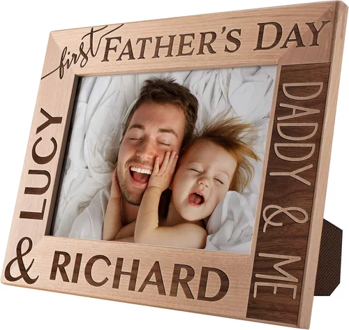 Miniatura 5 de Regalos para papá por primera vez, marco de fotos personalizado, 4 x 6 pulgadas, marcos grabados personalizados con nombre, texto, primer día