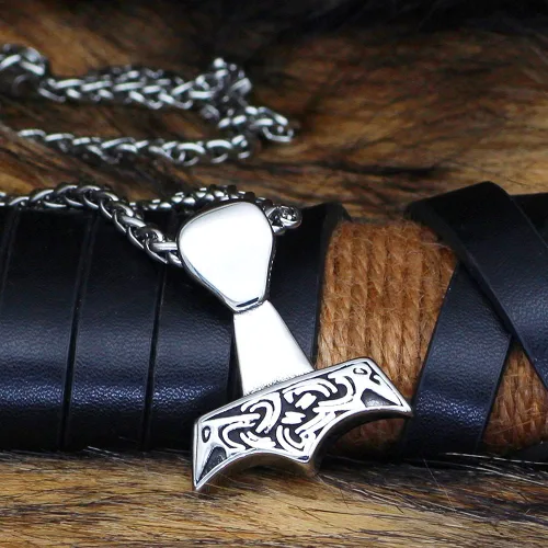 Miniatura 5 de Collar de Mjolnir de Thor para hombre, regalo vikingo de cuervo para hombre, joyería nórdica Odin con bolsa de regalo Valknut, Acero inoxidable, No