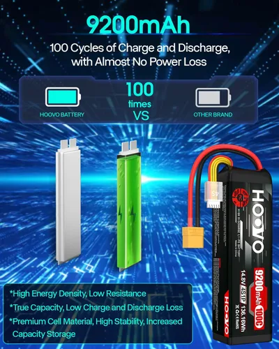 Miniatura 4 de HOOVO 4S Lipo - Batería 9200mAh 14.8V 100C con enchufe XT90, placas de metal, funda suave para RC Truck Truggy Buggy Tank RC Car Racing Hobby