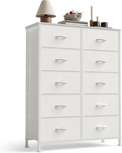 Miniatura 9 de Sweetcrispy, Torre de Almacenamiento de Tela de 10 Cajones con Contenedores, Organizador de Cajonera Alta para Dormitorio, Armario, Pasillo, Marco