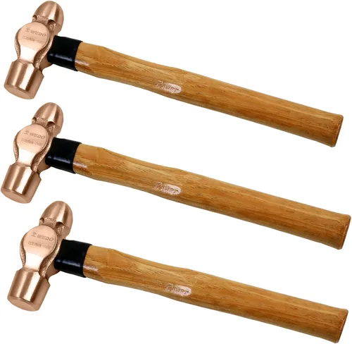 WEDO Juego de martillo de bola de cobre de 3 piezas, 8 onzas + 12 onzas + 16 onzas (1/2 libra+3/4 lb+1 libra), martillo de bola con mango de madera,