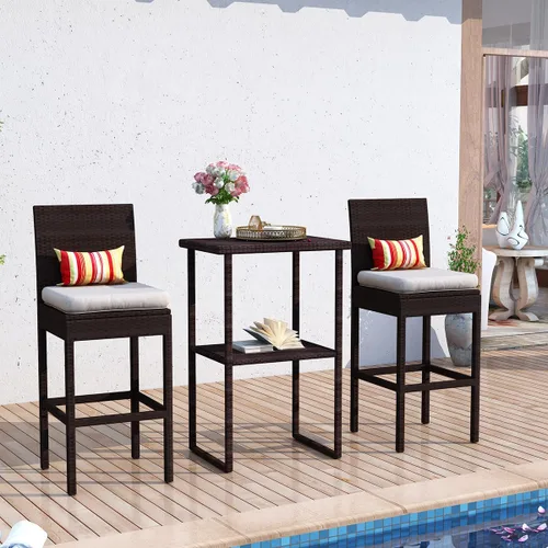 Miniatura 7 de Sundale Outdoor Juego de 2 taburetes de bar de 30 pulgadas de altura de asiento, taburetes de mimbre para patio con respaldo, silla de ratán marrón