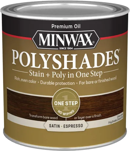 Miniatura 55 de Minwax PolyShades Tinte de Madera + Acabado de Poliuretano – Cuarto, Roble Misión, Brillo Mission Oak