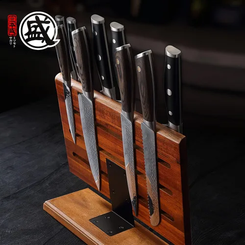 Miniatura 2 de MITSUMOTO SAKARI Soporte magnético para cuchillos, 12.5 pulgadas, madera de acacia de doble cara, bloque magnético resistente para cuchillos