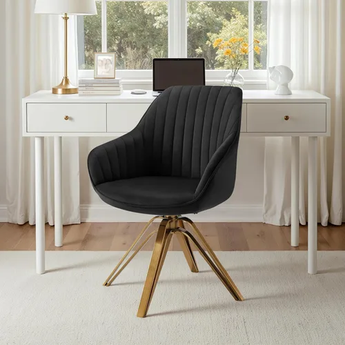 Miniatura 29 de Zouron Silla giratoria moderna de mediados de siglo con patas de metal dorado, silla de escritorio tapizada sin ruedas, silla de oficina lateral Oro