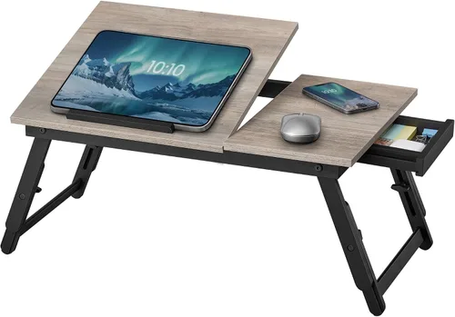 Miniatura 10 de SONGMICS ULLD110B01 - Mesa de escritorio para laptop, bandeja para cama o sofá, desayuno, parte superior inclinable ajustable, para diestros