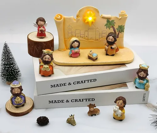 Miniatura 5 de Decoración Navideña Juego de Natividad en Miniatura, 11 piezas Juego de Figuras Religiosas de Decoración Navideña Incluye Escena del Establo