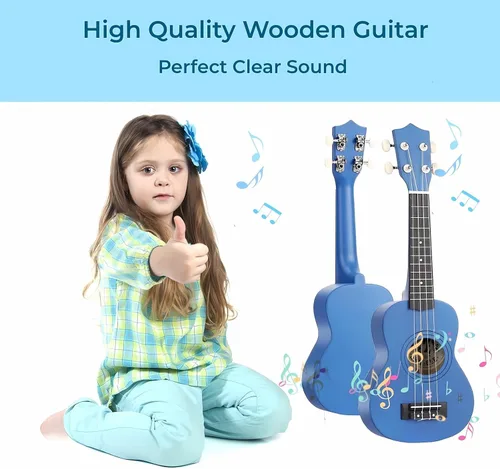 Miniatura 3 de Guitarra acústica de madera para niños de 21 pulgadas, juguetes musicales ideales para niños de 3 a 9 años, niños y niñas, regalos (Azul)