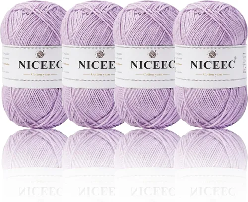 Miniatura 12 de NICEEC 4 madejas de hilo de algodón suave para bebé, 4 capas, manualidades DIY, peso fingering, hilo para manta para ganchillo y tejido, total 700