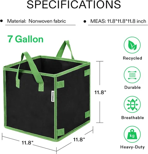 Miniatura 3 de VIVOSUN Paquete de 5 bolsas de cultivo cuadradas de 3 galones, macetas gruesas de tela cúbica no tejida con asas para jardinería interior y exterior