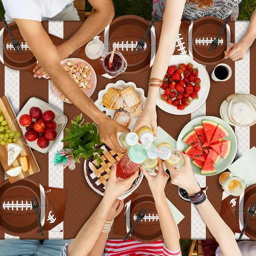 Miniatura 6 de Kit de vajilla de fiesta de fútbol para 24 invitados, decoración de fiesta de cumpleaños, suministros de mesa de rugby para niños, incluye platos
